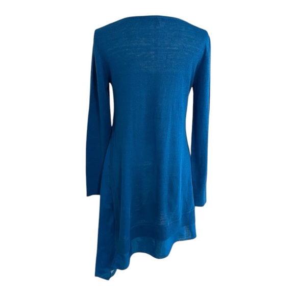EILEEN FISHER Asymmetrical Blue V-Neck Sweater Silk Linen Blend Sz S Work‎ Party - Picture 2 of 10